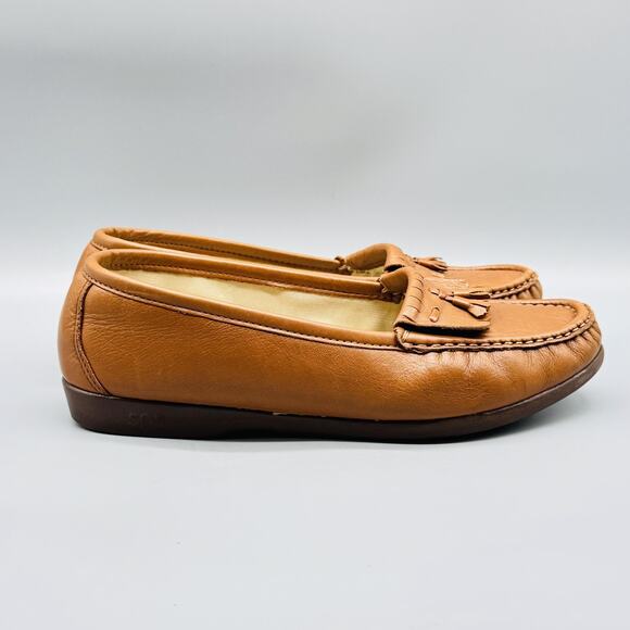 SAS Shoes Womens 9 W Brown Leather Tassel Loafers Kiltie Moc Toe Slip On Comfort - Picture 1 of 11